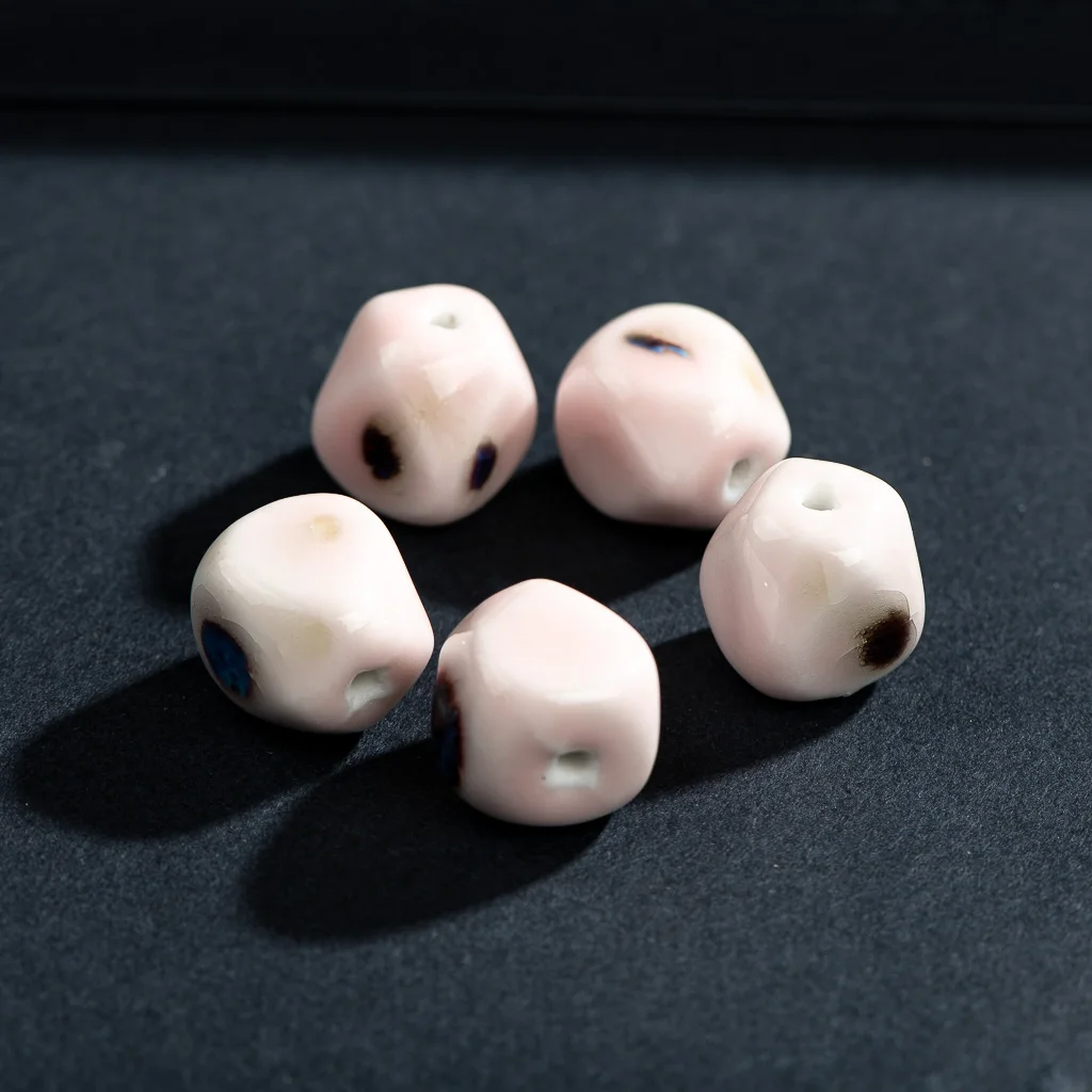15#5pcs Pottery Pink  Irregular DIY Abstract Bead Jewelry Part For Necklace Ceramic Beads Wholesale For Bracelets  #XN132