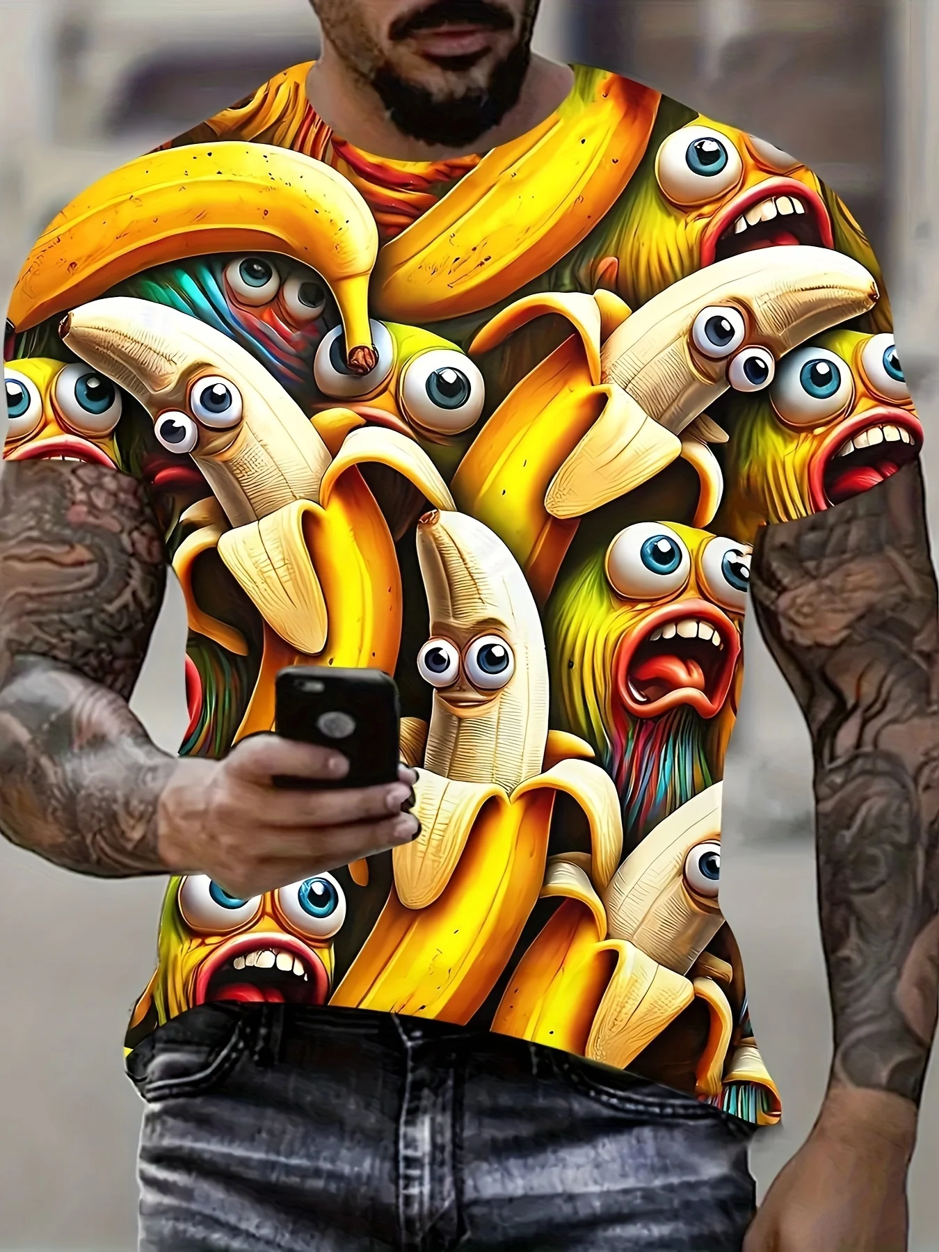 2026 Modisches Big-Eyed-Banana Personalisiertes 3D-gedrucktes T-Shirt für Sommer, Outdoor, Freizeit, Y2K-Stil, Übergrößen-T-Shirt