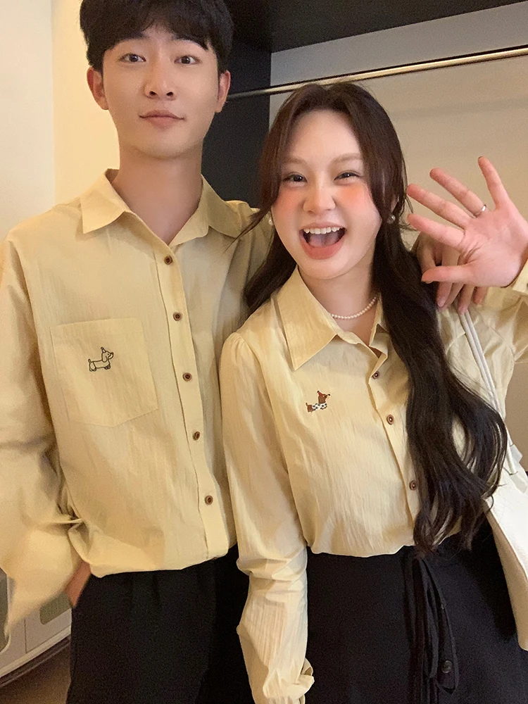 

Женская повседневная рубашка больших размеров с длинным рукавом, корейская вышивка, парный стиль, весенняя мода, топ из смесового хлопка