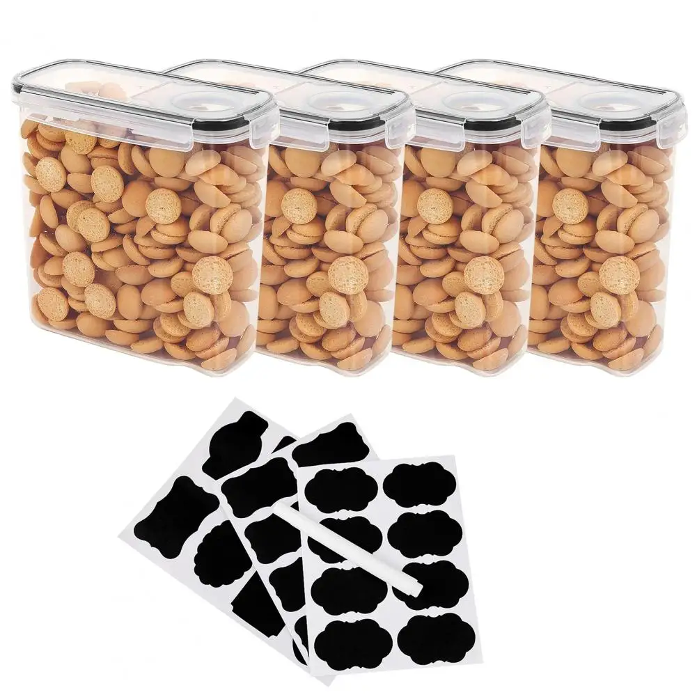 

Plastic Containers with Lids Set of 4 Transparent Airtight Cereal Storage Boxes with Pour Spout Stickers 2.5l for Pantry