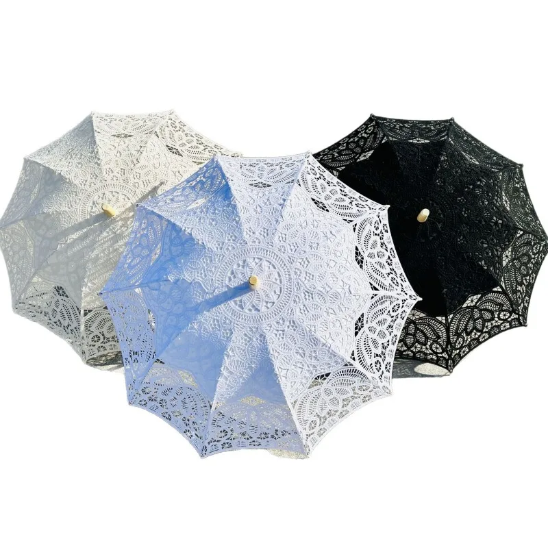 JMZ Embroidery Lace Umbrella Vintage Cotton Parasol for Women Wedding Photography Prop Dance Decoration European Style