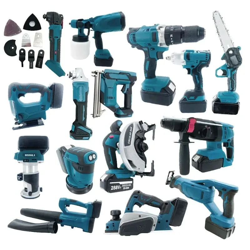 15-Piece Power Tools Set Brushless Cordless Drill Electric Hammer Drill Angle Grinder in Hard Case
