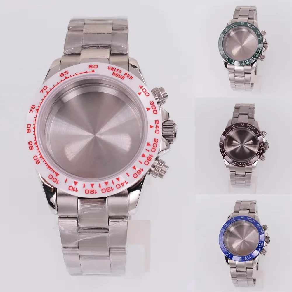 40mm White/Blue/Green/Brown Sapphire Glass Stainless Steel Watch Cases Strap Fit Japanese VK63 Movement