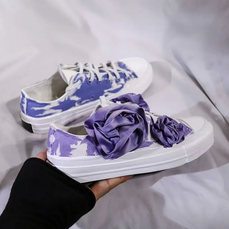 

Эспадрильи с фиолетовым цветком больших размеров, спортивная обувь с низким берцем ручной работы 35-44