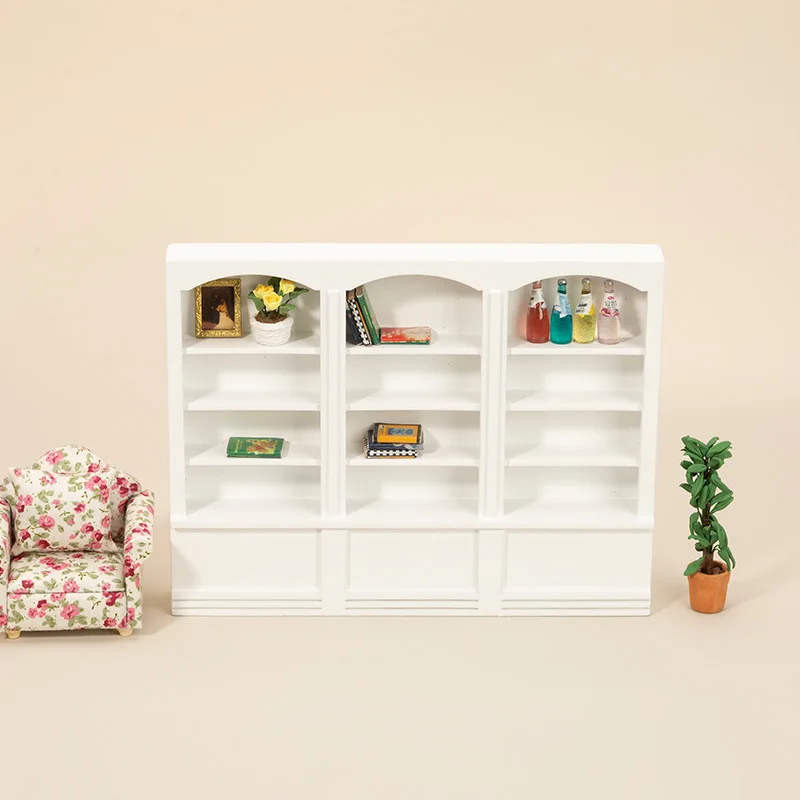 1:12 ملحقات بيت الدمية، خزانة عرض صغيرة لخزانة الكتب، لعبة أثاث باللون الأبيض