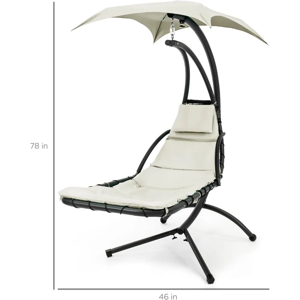 أرجوحة كرسي استرخاء من الفولاذ المنحني في الهواء الطلق مع وسادة مدمجة ومظلة قابلة للإزالة، لون عاجي، مثالية للاسترخاء فيك #2