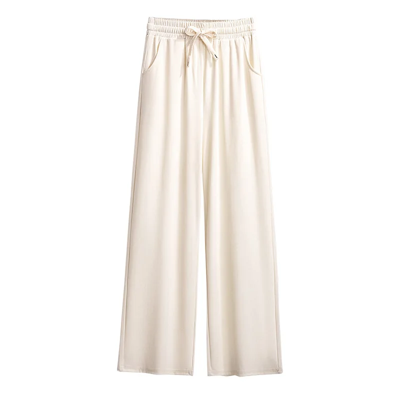 Pantalones holgados de viscosa para mujer, pantalón informal de talla grande, Beige, fino, con cinturón de pierna ancha, 3XL, 4XL, 5XL, 6XL, 7XL, novedad de verano 2022