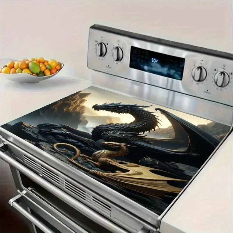 3D Dragon Pattern Stove Top Cover Heat Resistant Non Slip Protector Mat for Electric Induction Cooktop Modern Kitchen Decor
