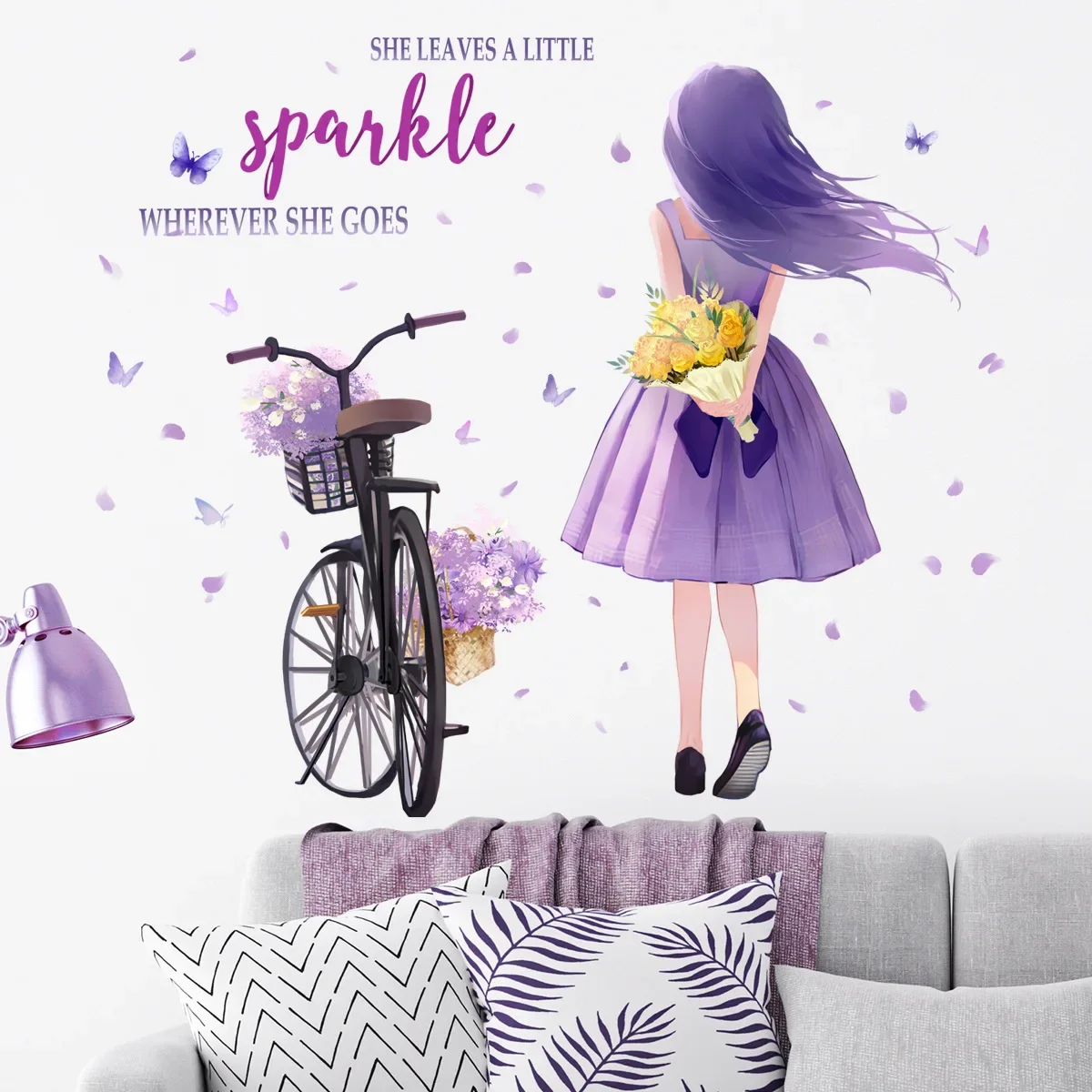 Cute Butterfly girl flower living room decorative stickers Girl Room Children bedroom background wall decorative wall stickers