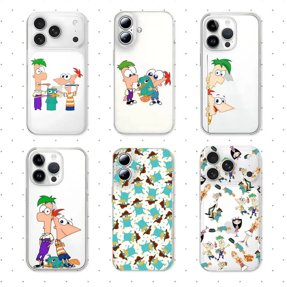 Amine Phineas und Ferbs Handyhülle für iPhone 17 16 15 11 13 14 Pro Max 7 8 Plus X Xr Xs Max Se2020 12mini Transparente Hülle