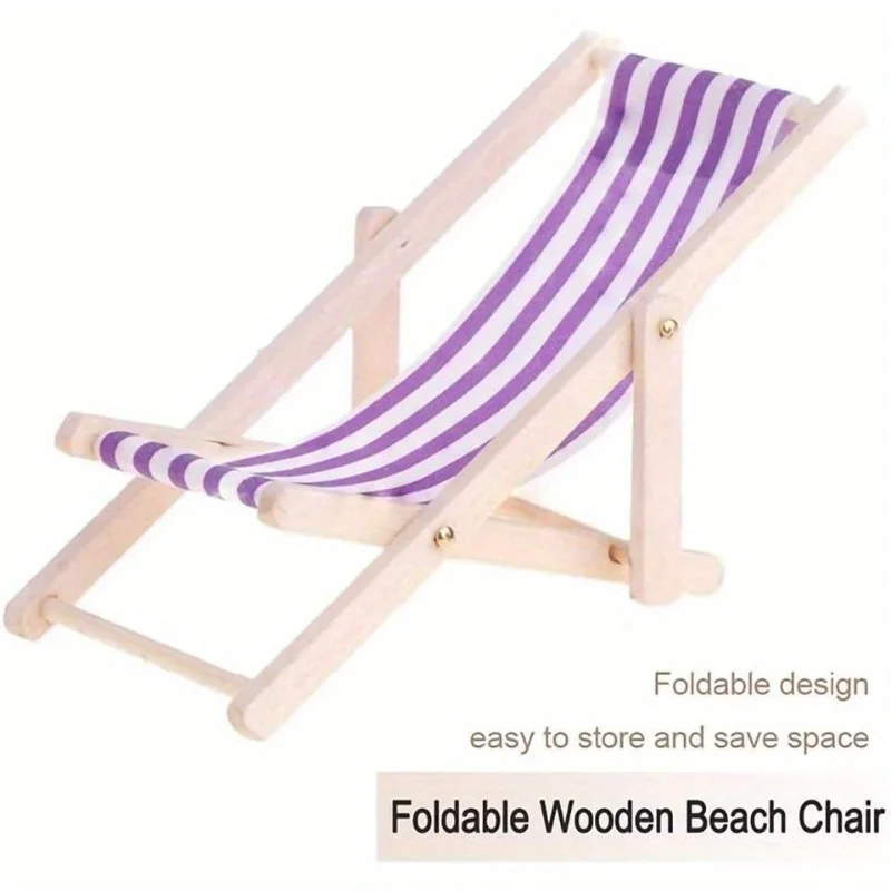 4-piece Wooden Beach Chair Model Foldable Wooden Beach Chair Doll House Furniture DIY Fairy Tale Garden Decoration Kit