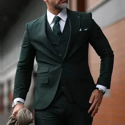 Dark Green Men's Suits Blazer Gentlemen Outfits Peak Lapel Single Breasted Elegant Wedding Outfits for Groom Slim Fit Blazer