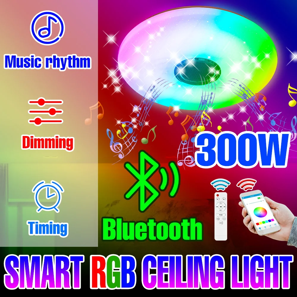 

Умный потолочный светильник 220 В, регулируемая яркость RGB, Bluetooth-управление, режим памяти, светодиодная люстра 2835, лампы