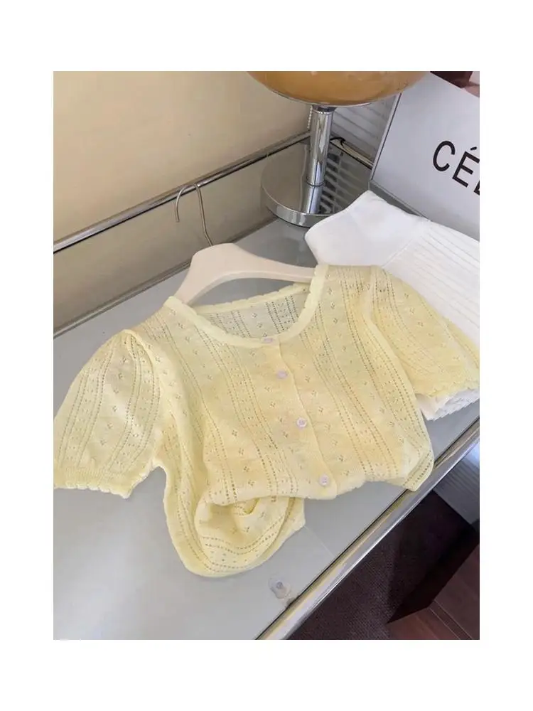 

Желтый вязаный топ, универсальный модный летний Новое поступление, женская одежда, элитный дизайн, корейский Sle, стандартный крой