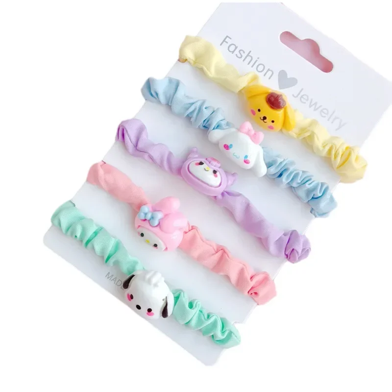 5Pcs Sanrio Hello Kitty Hair Rope Set Cute Cartoon Kuromi Cinnamoroll Girl & Child Ponytail Holder accessori per capelli regali di festa