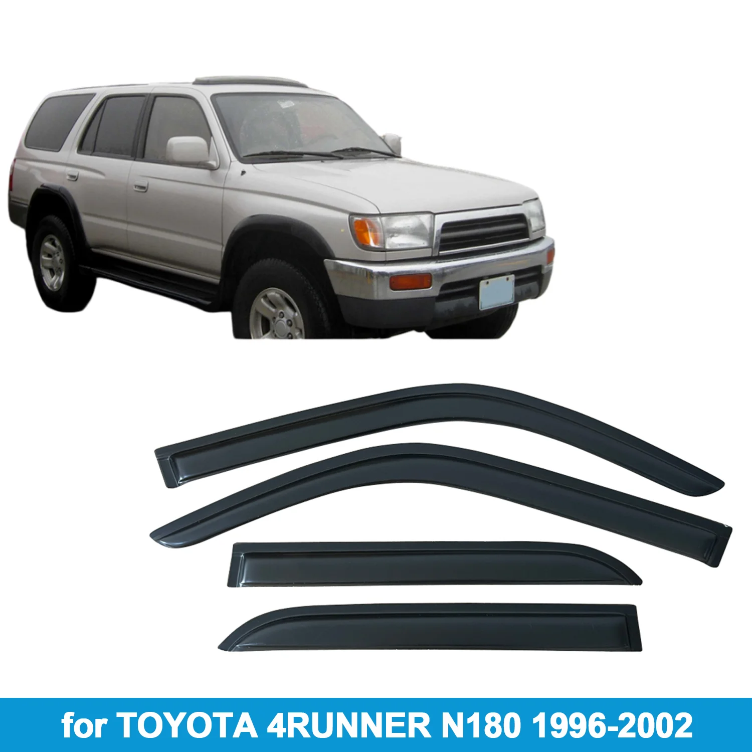

Window Visor for TOYOTA 4RUNNER N180 1996-2002 Rain Guard Side Vent Deflector Weathershield Outside-Mount Tape On