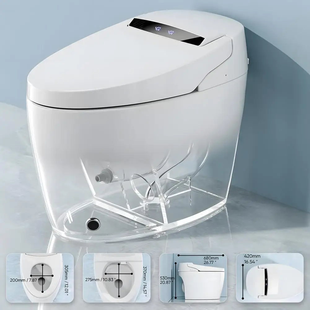 

Smart Toilet, Automatic Flush One Piece Bidet Toilet, Electric Tankless Toilets with Heated Seat, Foot Sensor Operation, LED Dis