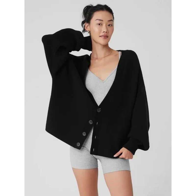 

Women Casual Knit Cardigan Sweater Long Sleeve V-Neck Button Front Autumn Winter Coat Soft Cozy Basic Outerwear for Daily Wear