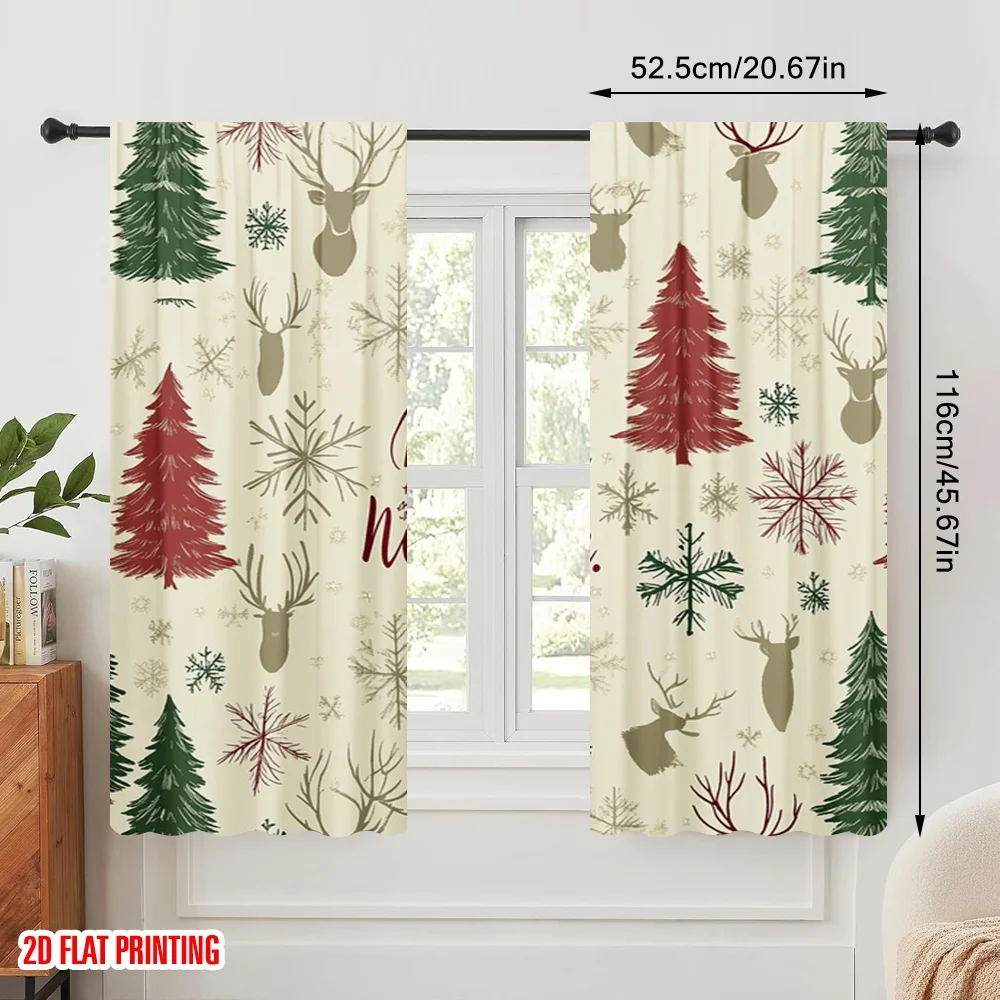2pcs,2D plane printing Creative Curtains Christmas Trees Snowflakes Reindeer (3) Durable 100% Polyester Fabric (without rod)