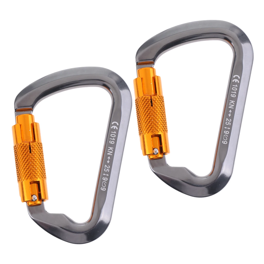 2pcs Heavy Duty 25KN Twist Gate Carabiner Rock Climbing Scaffold Harness Hammock Hook Gear Equipment