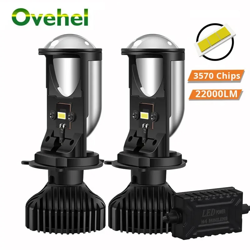 

OVEHEL Лампы для фар H4 Led Canbus 260000 LM 9003/HB2 с мини-объективом проектора для автомобиля, мотоцикла, Plug Play 6000K, белый, 12 В, 24 В