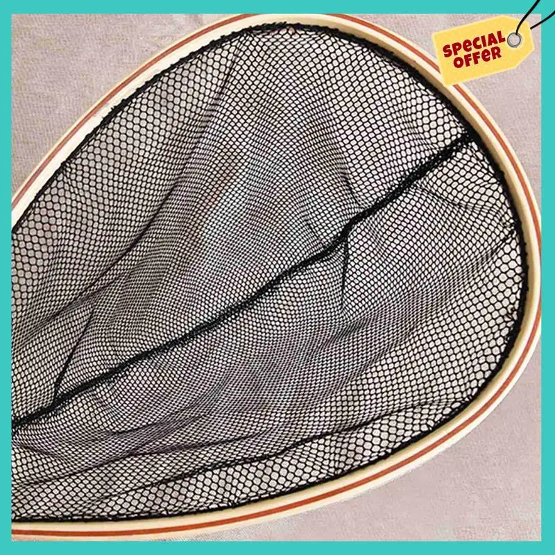 -ABHW 2X Fly Fishing Landing Net Wooden Handle Nylon Landing Handle Trout Mesh Fish Catch Release Scoop Fishing Tool