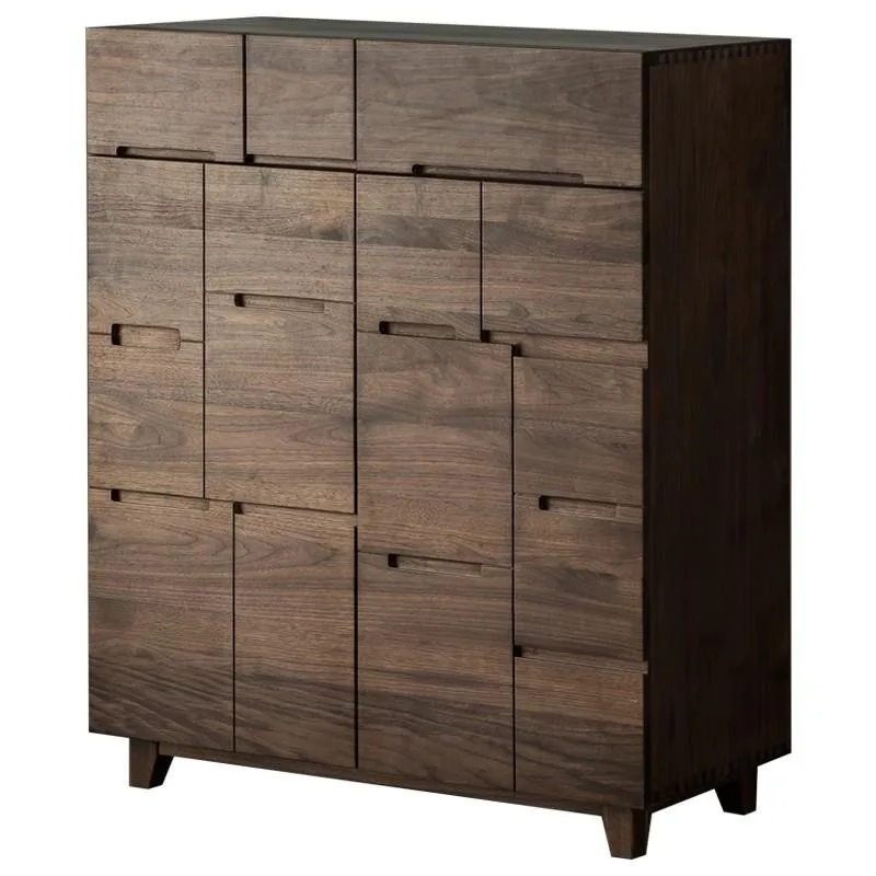 Shoe cabinet irregular grid, porch cabinet small apartment household drawer type opposite door ash wood multi-layer shoe cabinet