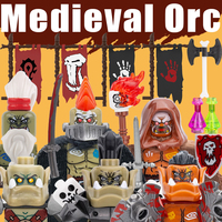 Medieval Knight Orcs Warrior Soldier Figures Building Blocks Army Flag Castle Shield Weapons Skeleton Axe Cloak Bricks Toy Gifts