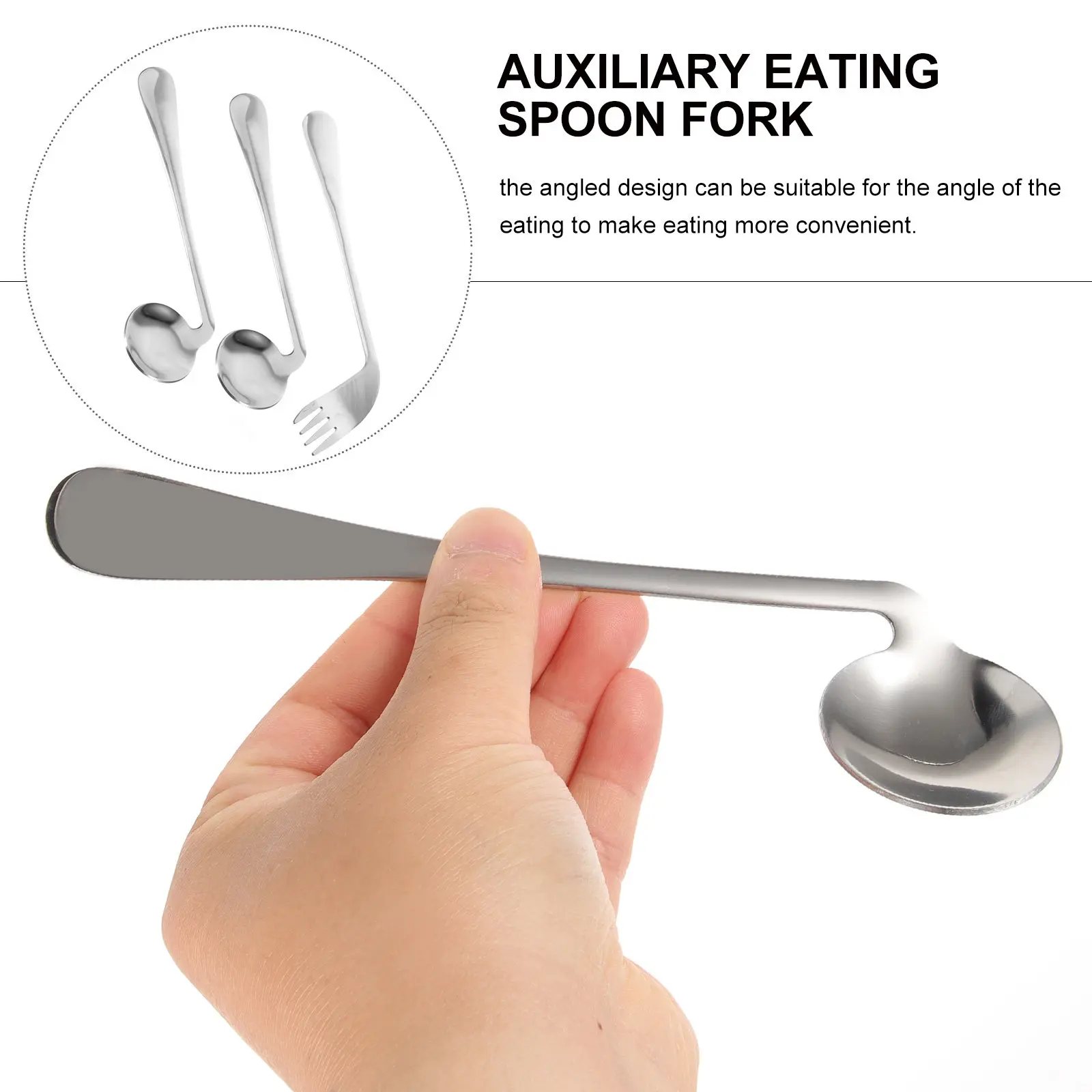 Lightweight Angled Spoon & Curved Fork Set – Stainless Steel Self-Feeding Utensils for Elderly, Disabled Adults