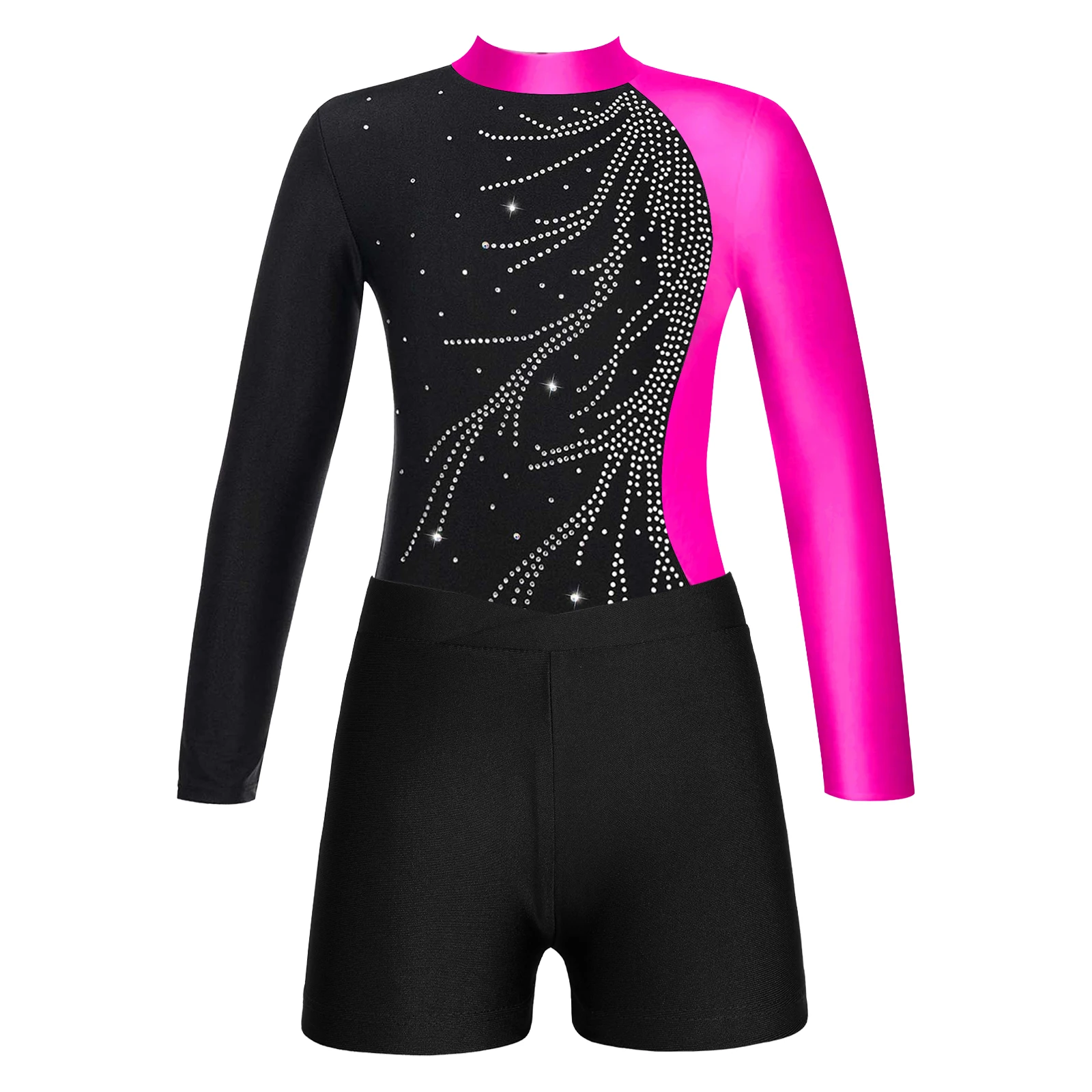 Ballerina Clothes Kids Ballet Dance Leotard with Shorts Mock Neck Long Sleeve Gymnastics Jumpsuit for Girls Skating Bodysuit