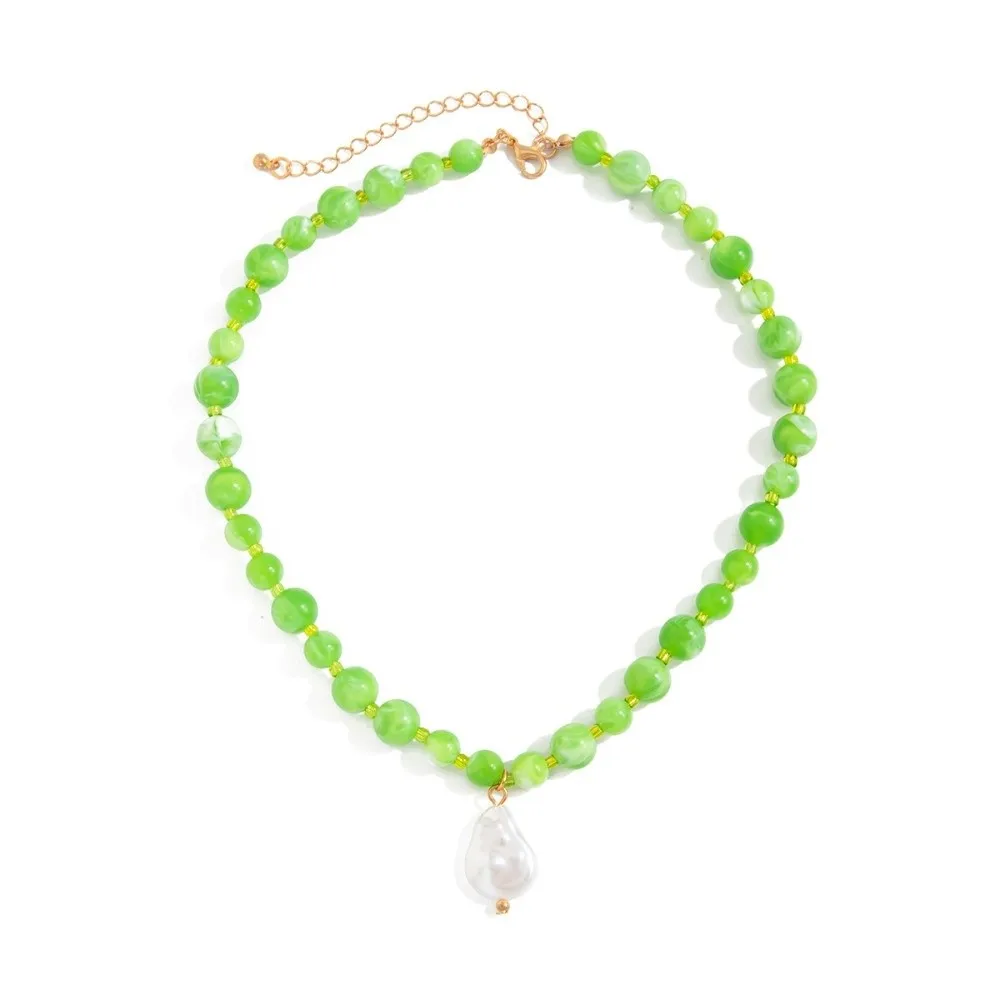 New Baroque Beaded Dopamine Color Bohemian Imitation Pearl Pendant Necklaces Round Irregular Shape Colored Charms Jewelry Women