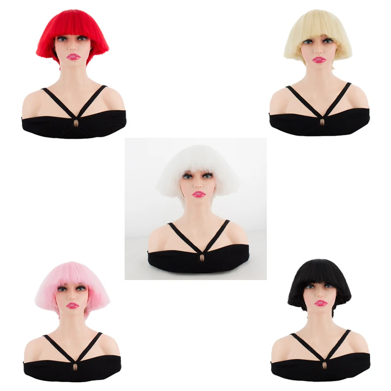 

4-Inch Unisex Mushroom Hairstyle Cosplay Synthetic Hair Nightclub Bar Dj Stage Party Red/White/Gold/Black/Pink/Broom Head Wig