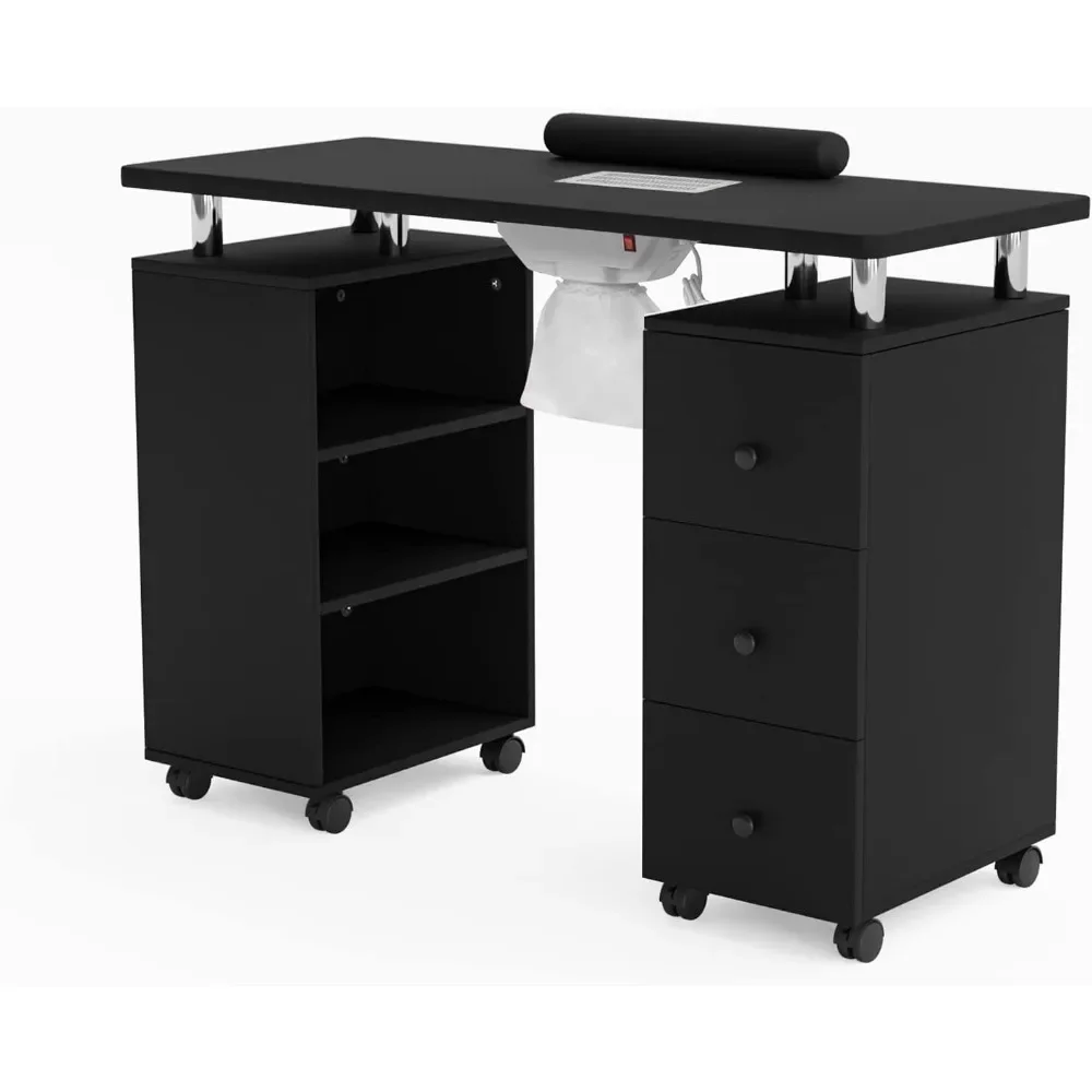 

Manicure Table Nail Desk for Nail Tech, Nail Table Beauty Salon Tech Station w/Electric Downdraft Vent, Lockable Wheels