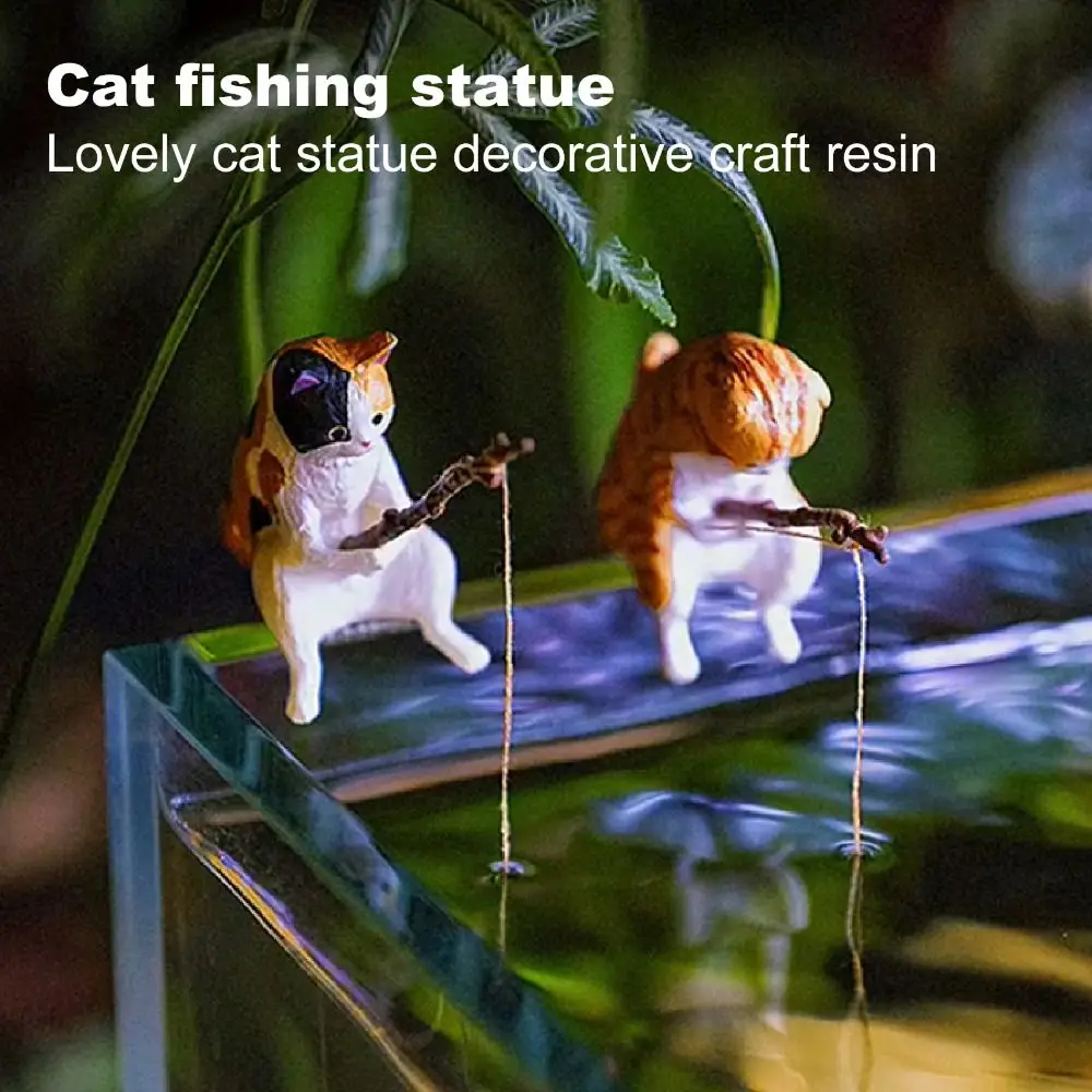 Decor Plant Pot Micro-landscape Handicraft Craft Miniature Figurines Kitten Fishing Ornament Cat Statue Fish Tank Ornaments
