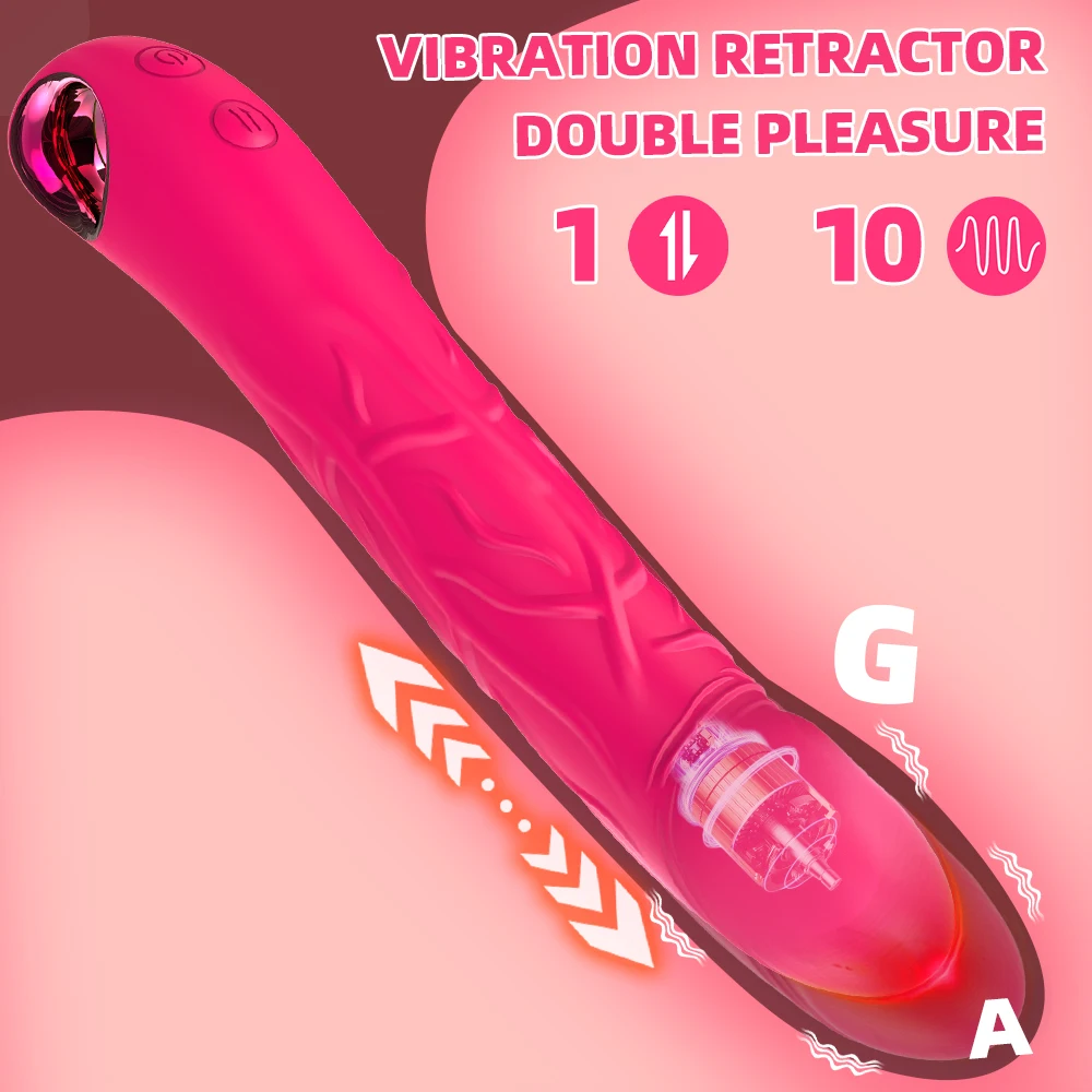 Realistic dildo vibrator 10 vibration modes vaginal penetration telescopic clitoral nipple massage female sextoys adult products