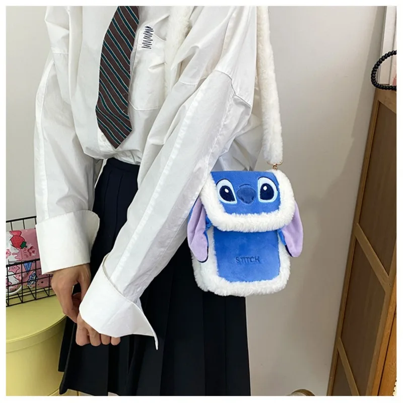 2024 Disney New Plush Fashion Cartoon Stitch Cute Crossbody Bag Casual Travel Mobile Phone Bag