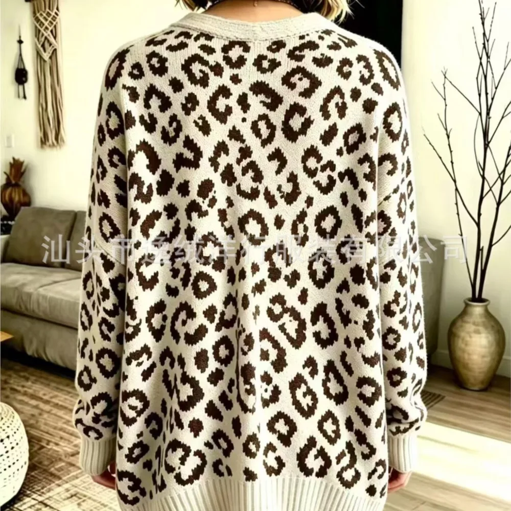 MsChuh Autumn Women's Clothing Leopard Print Sweater Outerwears Pulls Femmes Cardigans Comfortable Simple Style All-match Casual