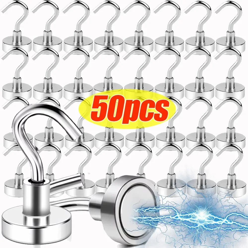 50/1PCS Mini Magnet Hook Multi-Purpose Wall-mounted  Keys Cup Hanger Strong Heavy-duty Magnetic Hook Home Kitchen Storage Supply