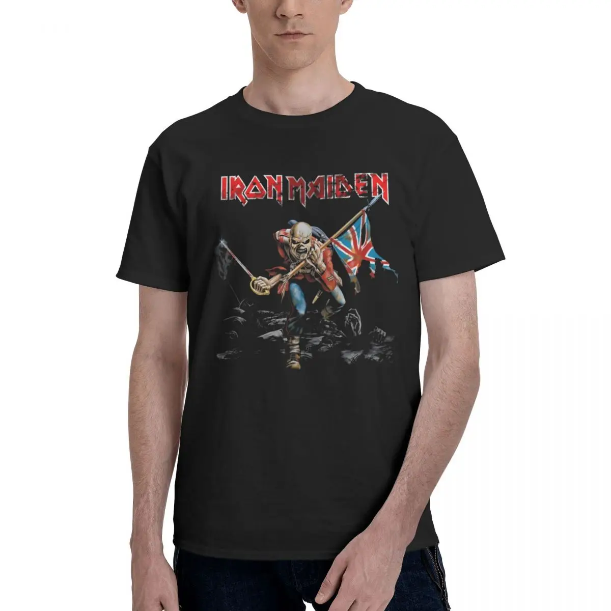 Men Ironmaiden Heavy Metal Band T Shirt Vintage Big Size O-neck Cotton Custom Sleeve Tee Shirt