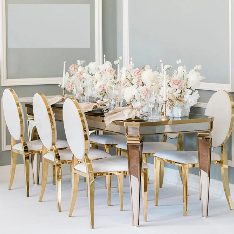 Banquet Party Event Furniture Round Back Gold Stackable Event Stainless Steel Chairs Wedding