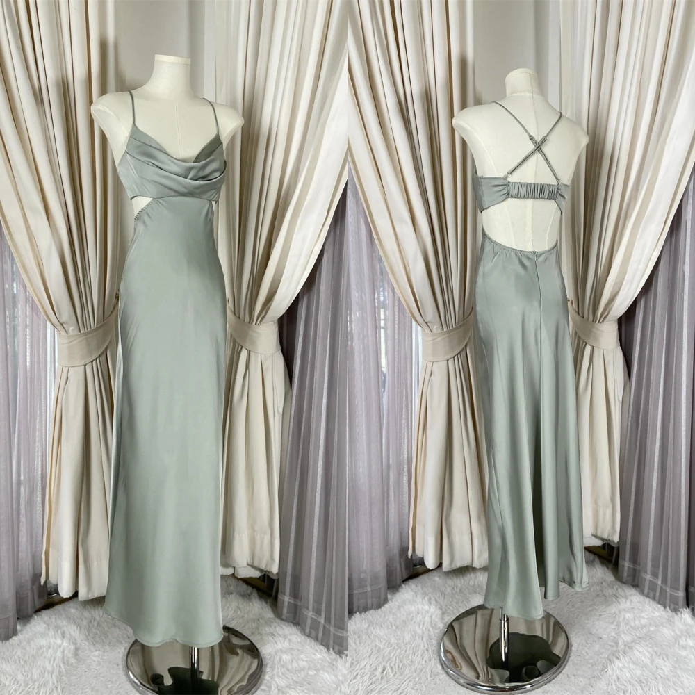 

Customized Delicate gray Satin Evening Dress Fashion Strapless Spaghetti Straps Cocktail Dress Sexy Lace Up Back Party Dress
