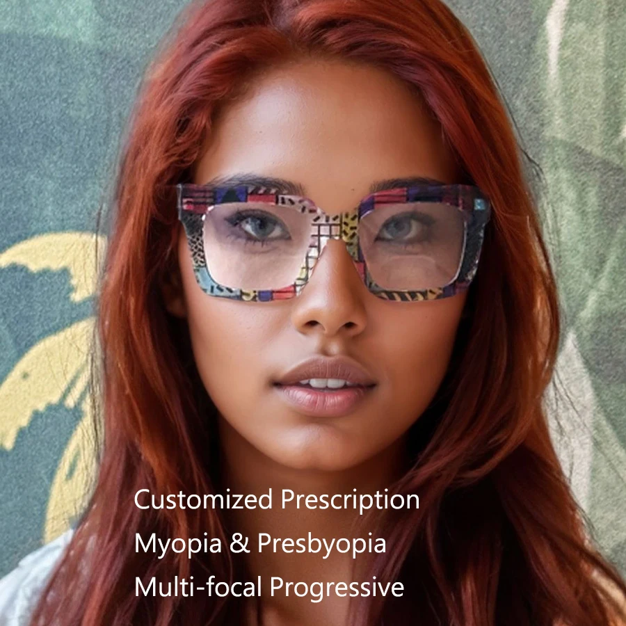 Customized Prescription Glasses Women Multi-Focal Progressive Photochromic Anti-Blue Light Myopia Hyperopia Lens Eyeglasses