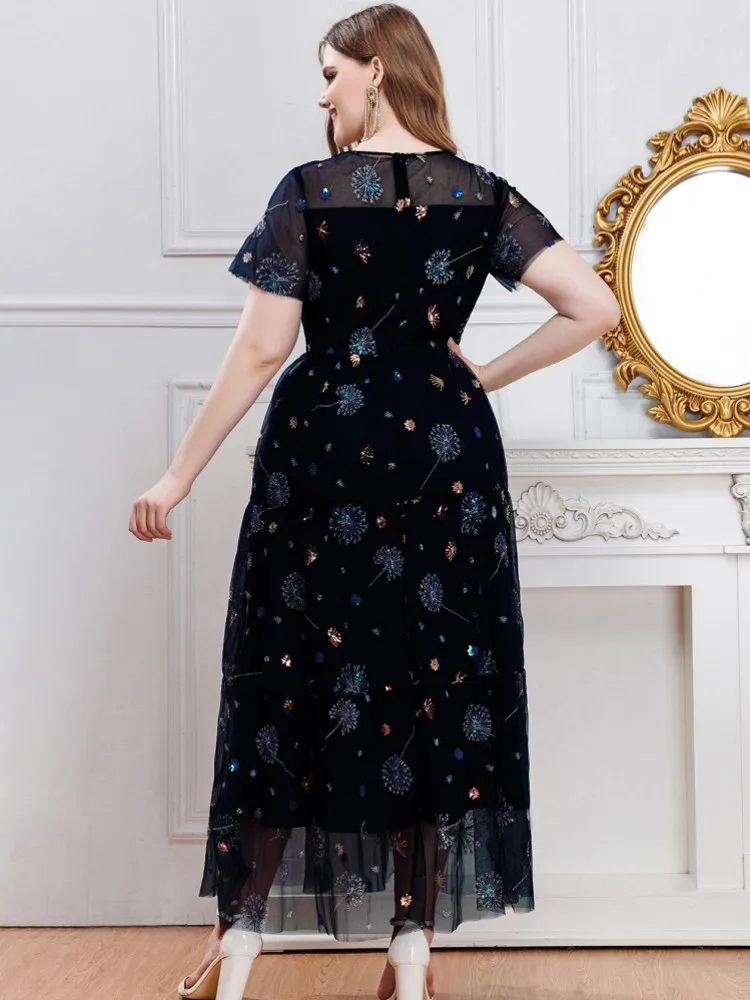 L-4XL Plus Size Kleidung Abendkleider Damen Kleidung Roben Kurzarm Street Style Casual Big Size Übergroßes Maxikleid