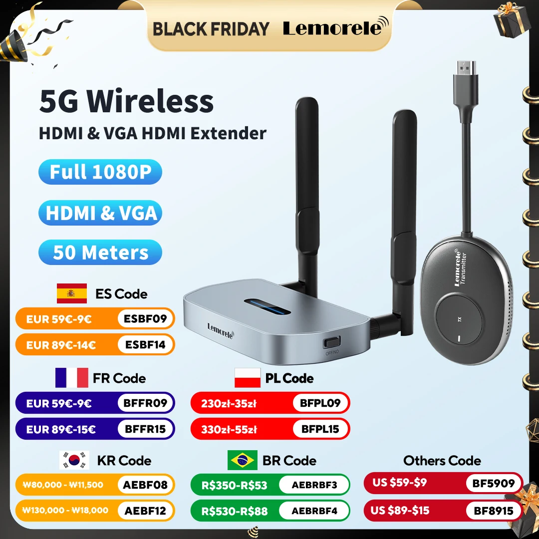 Lemorele Wireless HDMI Video Transmitter and Receiver Extender Adapter TV Stick Dongle Kits 1080P for Monitor Projector laptops