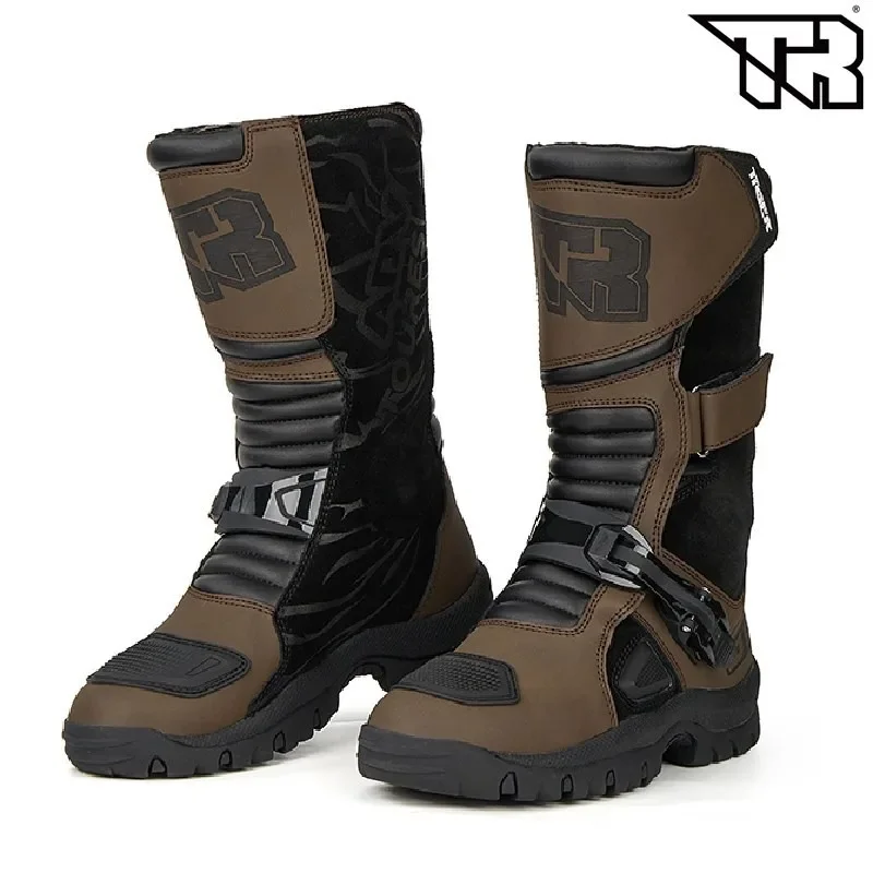 

TR Men's Boots ATV Off-Road Men Cowhide Material Mid-Calf Botas Riding Motocross Bota Moto Waterproof Motocross Racing Shoes