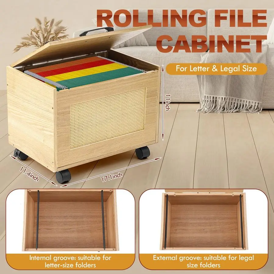 صندوق منظم الملفات المعلق مع غطاء خزانة الملفات الخوص المتدحرجة للمكتب المنزلي للحجم القانوني للرسالة #2