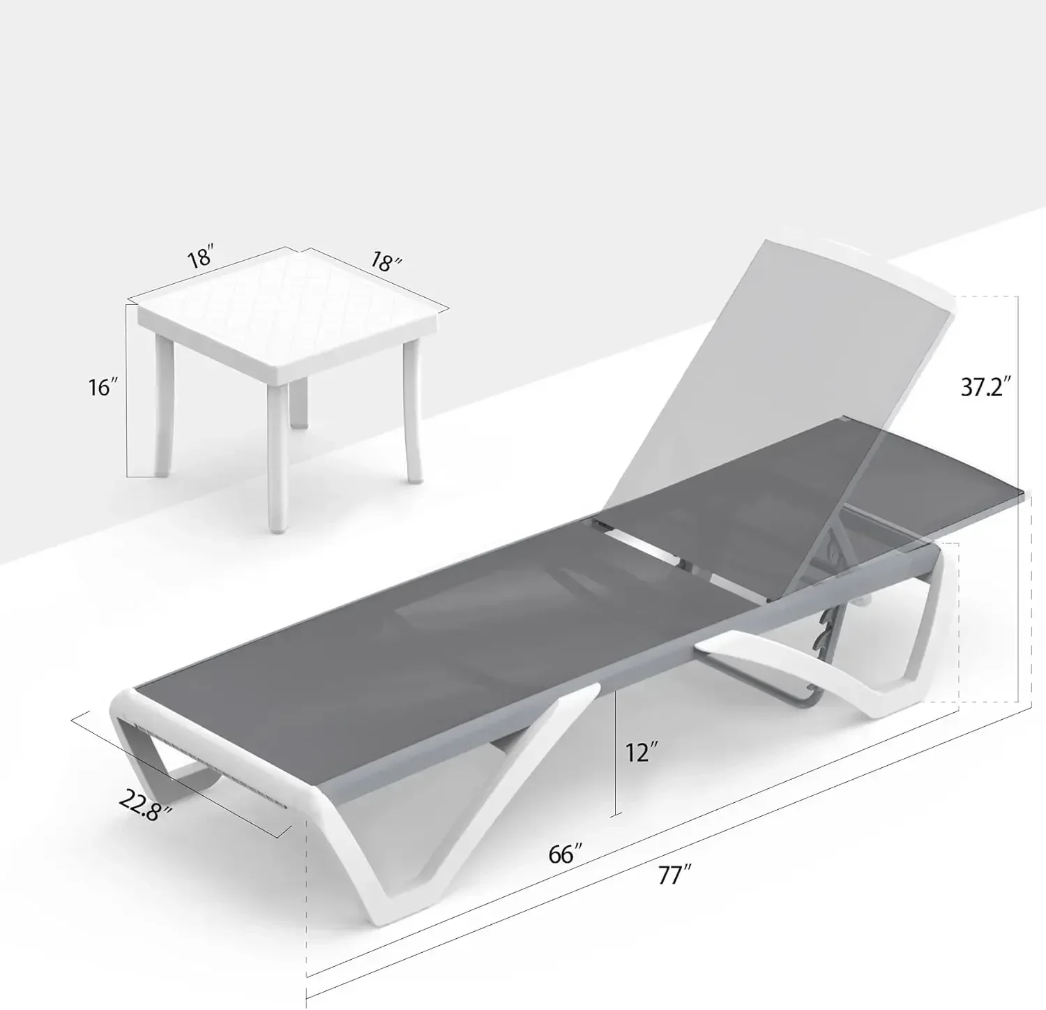 Domi Patio Chaise Lounge Chair Set of 3,Outdoor Aluminum Polypropylene Sunbathing Chair with Adjustable Backrest,Arm,Side Table
