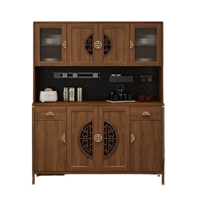 New Chinese style solid wood sideboard integrated wall kitchen cabinet high cabinet integrated multi-layer wine cabinet