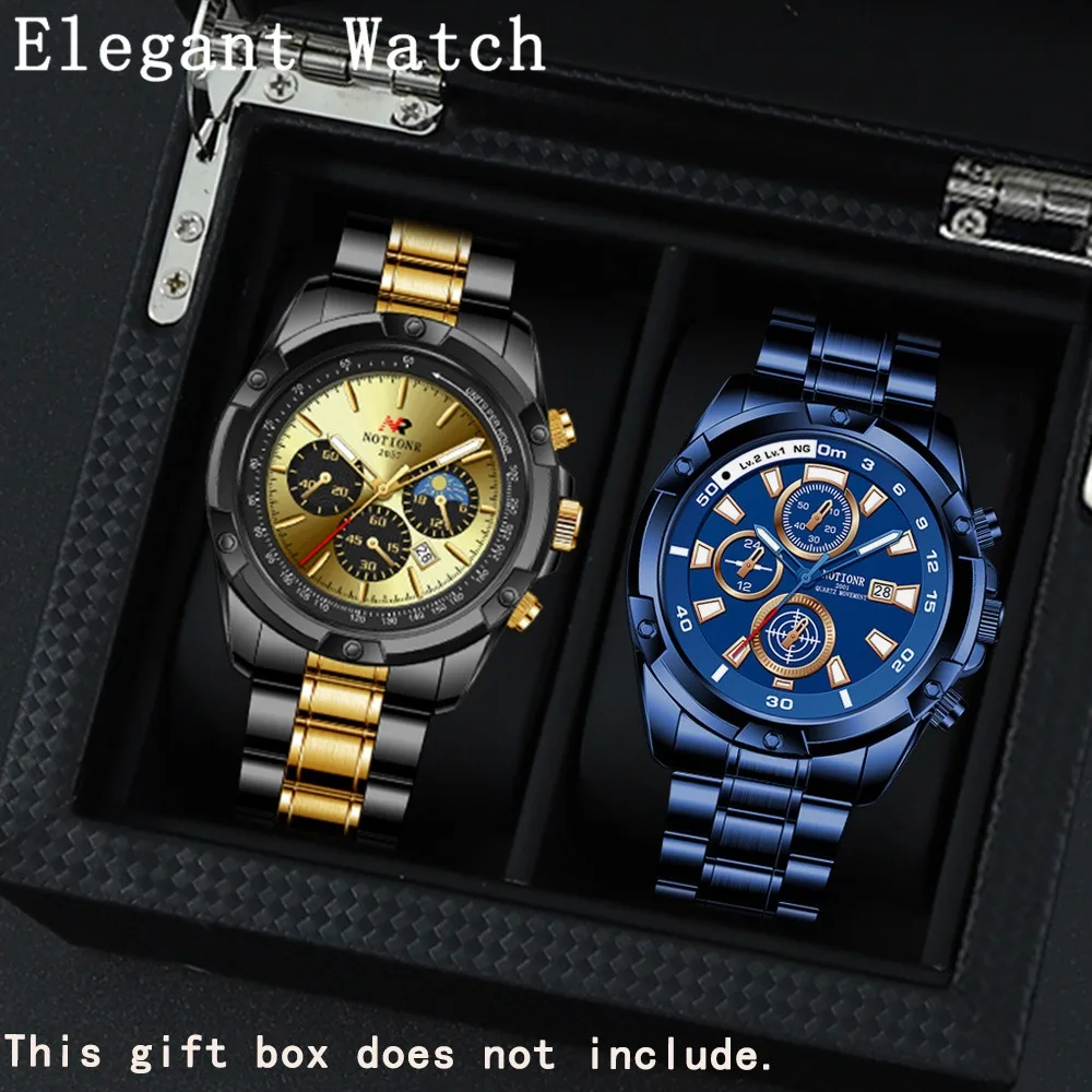 

NOTIONR Men Watch 2pcs/set, Luxury Mens Fashion Quartz Watches - Men's Business Fashion Sports Wrist Watch - Ideal Gift for Men