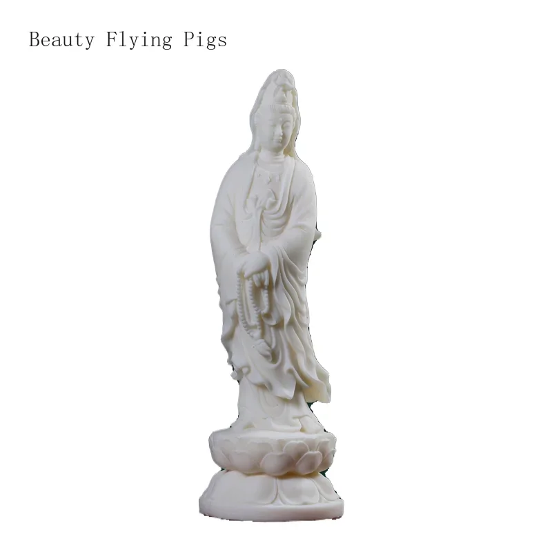 Simple and Modern Ivory Fruit, Lotus Shaped Guanyin Buddha Statue Decorations, Home Made Nanhai Guanyin Statue Handicrafts